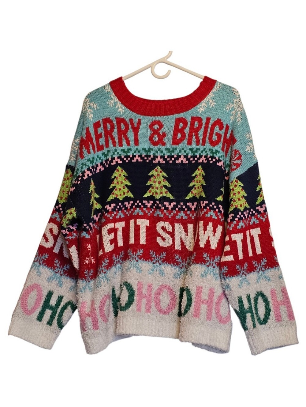 33 Degrees Merry & Bright Multicolor Christmas Holiday Sweater Size Large